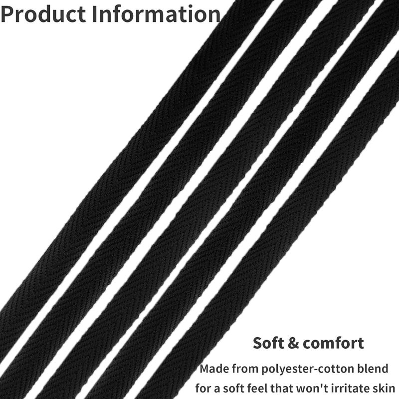 Evora 3/8 Inch Herringbone Twill Tape - 25 Yards Polyester Cotton Fabric Trim, 1mm Thick Durable Soft Webbing Strap for Sewing & Garment, Crafting- Flat Double Fold Bias Tape (Black 003) - Image 4